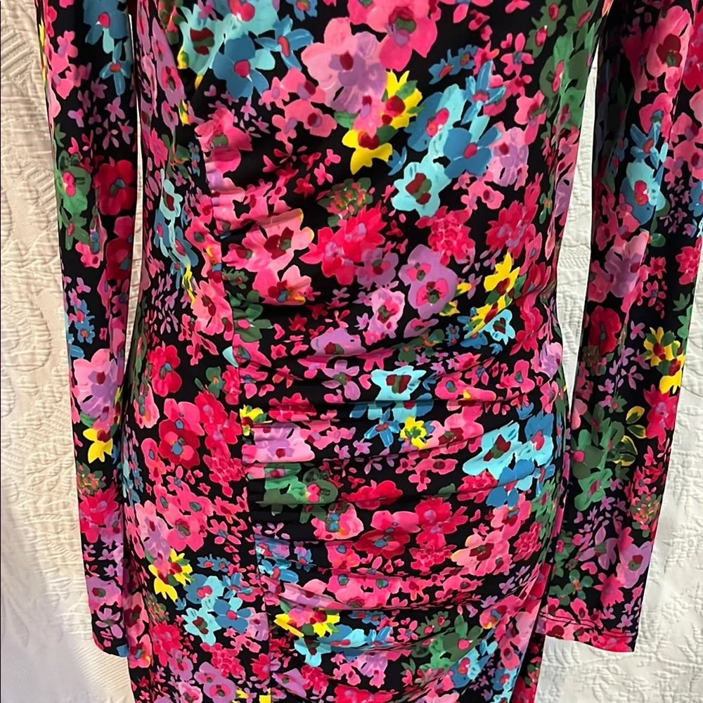 FUTURE COLLECTIVE Floral Long Sleeve Mock Neck Ruched Dress, size medium, NWT - Picture 4 of 14